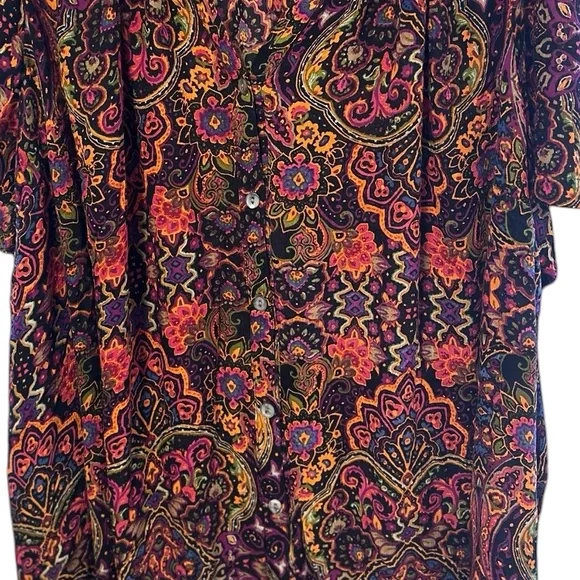 EC Roaman's Multicolor Floral Short Sleeve Button Front Blouse Size 36W - Picture 7 of 7